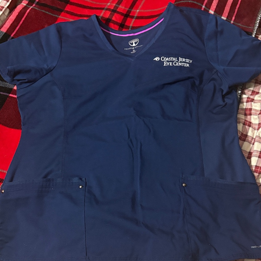 Healing Hands Navy and Pink Scrub Top